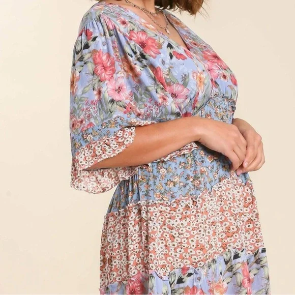 SOLD NWT Large Umgee Mixed Fabric Tiered Midi dress - Picture 5 of 10